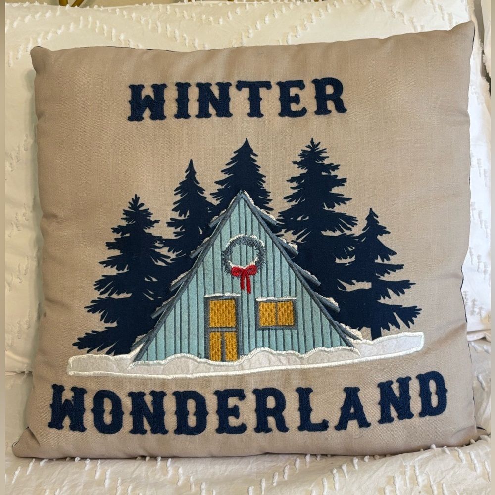 St. Nicholas Square Winter Wonderland Cabin Christmas 17”x17” Throw Pillow